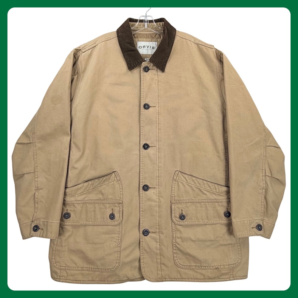 Orvis Quilted Barn Jacket Men XXL Tan Canvas Corduroy Field Chore Coat Workwear